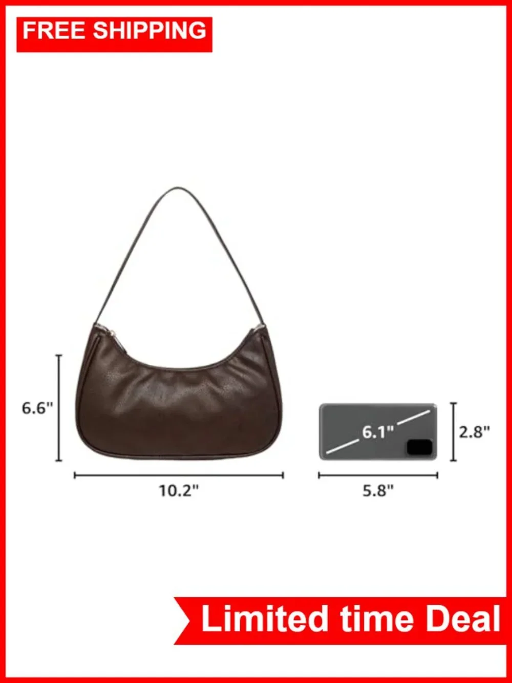 Vegan Leather Hobo Sling Tote Handbag Retro Clutch Purse with Zipper Closure